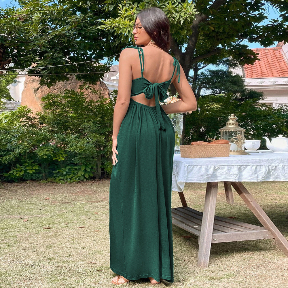 Damen Maxikleid mit lockerer Passform und verstellbaren Spaghettiträgern Drune
