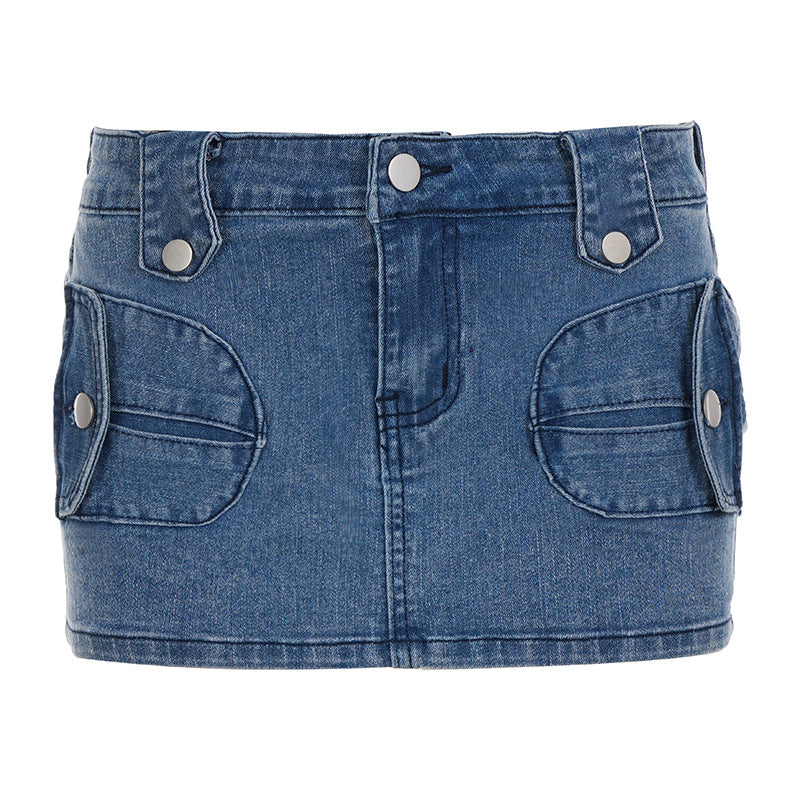 Damen Minirock aus Denim mit praktischen Taschen und Druckknopfverschluss Drune
