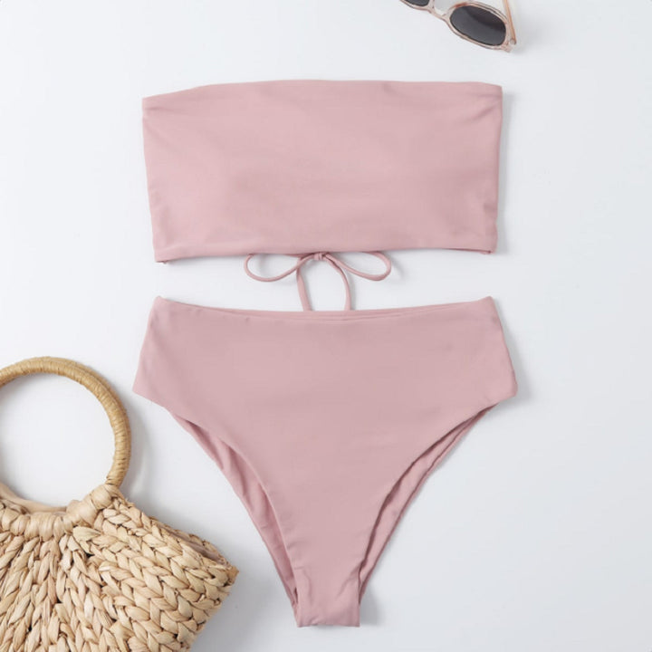 Damen Bandeau-Bikini-Set mit hohem Bund und raffiniertem Bindedetail Drune