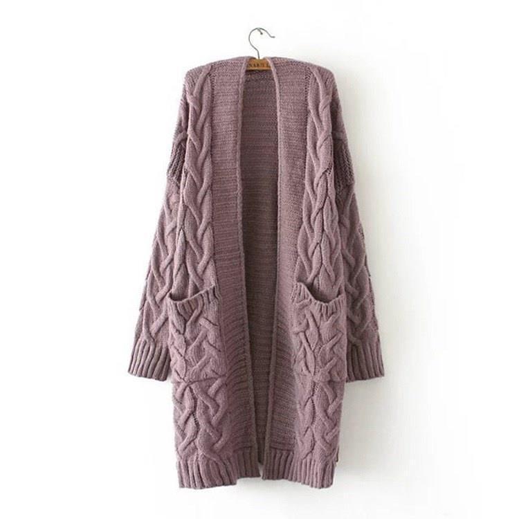 Damen Strickjacke mit grobem Zopfmuster und Taschen Drune