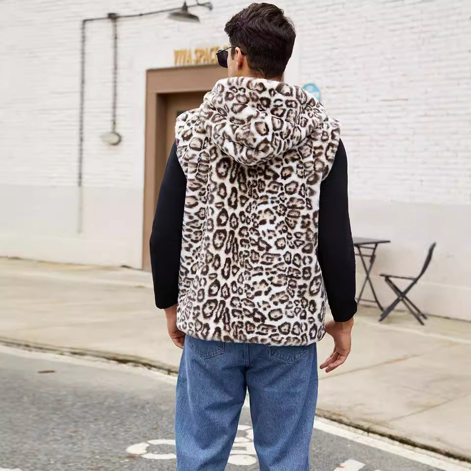 Herren Elegante Fleece-Weste mit Kapuze und Schlangenmotiv Drune