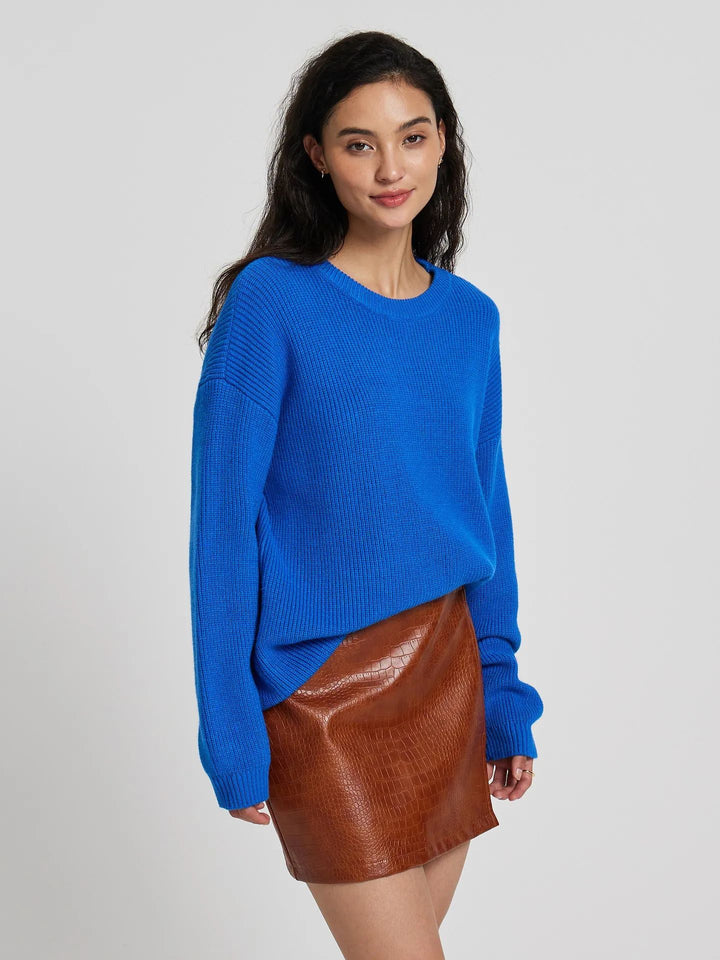 Damen lockerer Strickpullover mit weitem Schnitt und Rippstruktur Drune