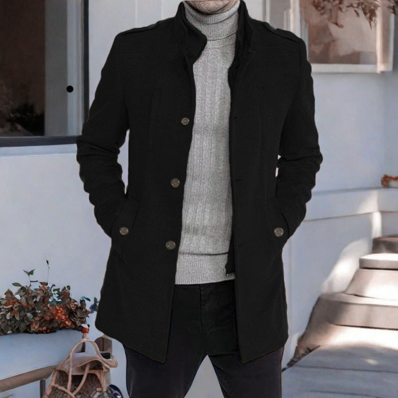Herren eleganter, mittelschwerer Freizeitmantel mit Stehkragen und seitlichen Taschen Drune