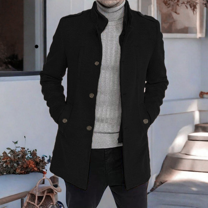 Herren eleganter, mittelschwerer Freizeitmantel mit Stehkragen und seitlichen Taschen Drune