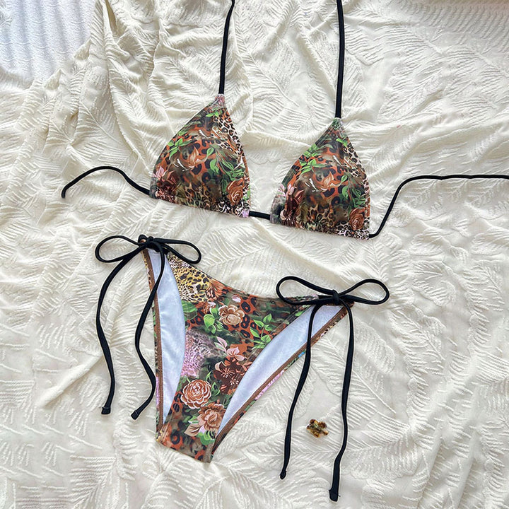 Damen Triangel-Bikini mit exotischem Tierdruck und verstellbaren Bindebändern Drune