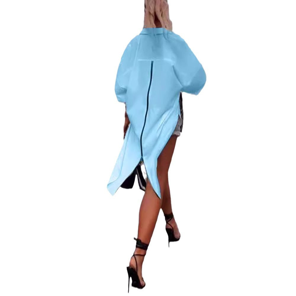 Damen lässige Oversize-Blusenjacke mit Reißverschluss Drune