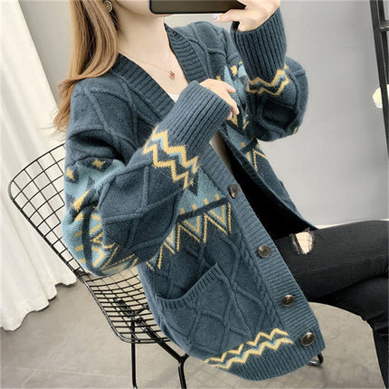 Damen Grobstrick-Cardigan mit modernem Muster und praktischen Taschen Drune