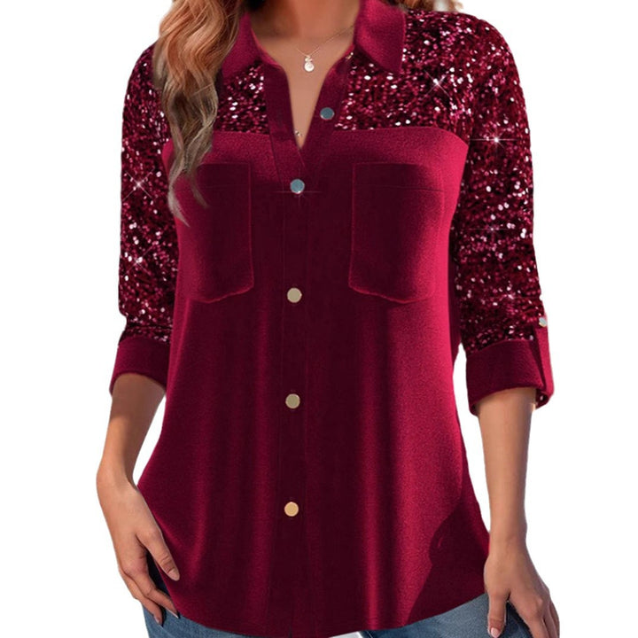 Damen Bluse mit schimmernden Paillettenärmel Drune