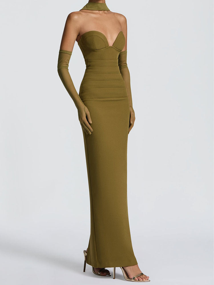 Damen Elegantes Schulterfreies Maxikleid mit figurformenden Einsätzen Drune