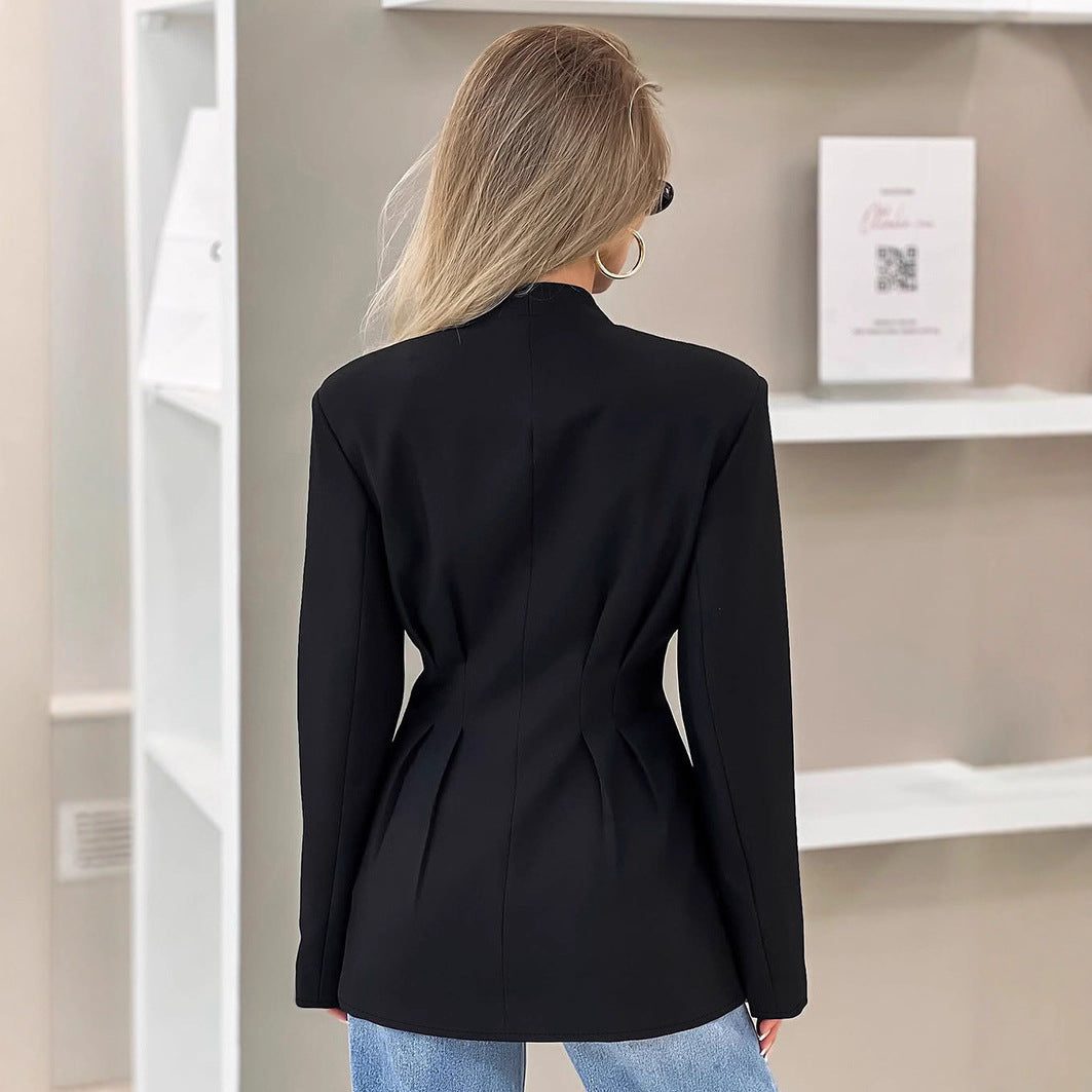 Damen elegante Jacke mit tailliertem Schnitt und Knopfdetails Drune