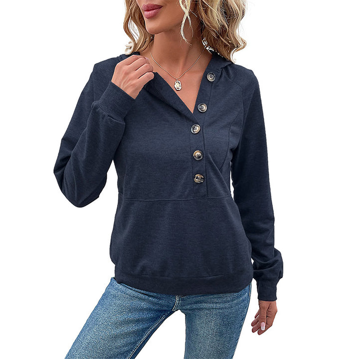 Damen lässiger Kapuzenpullover mit Knopfdetails und modernem Schnitt Drune