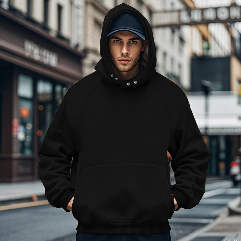 Herren nan oversized Kapuzenpullover mit Kängurutasche, Raglanärmeln und gerippten Bündchen Drune