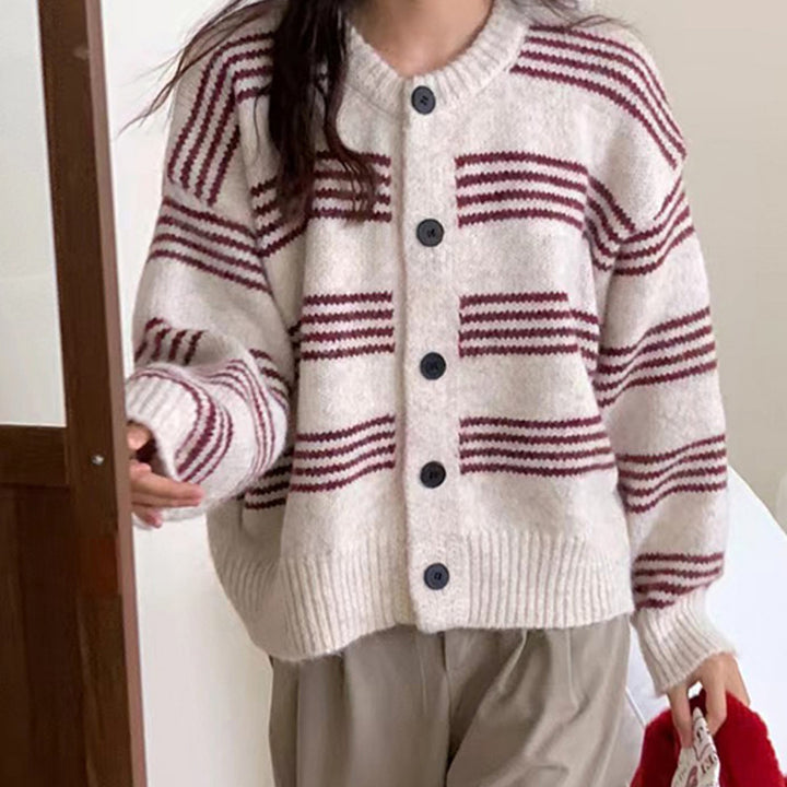 Damen Großer Strickcardigan mit dekorativem Streifendesign Drune