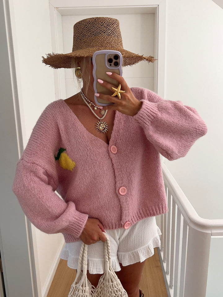 Damen Grobstrick Cardigan mit fröhlichem Motiv Drune