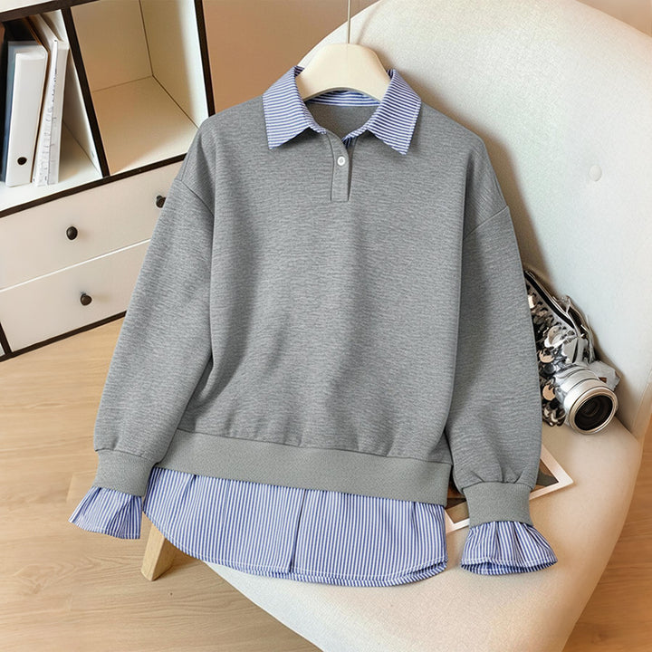 Damen elegantes Sweatshirt mit integriertem Hemdblusen-Design Drune