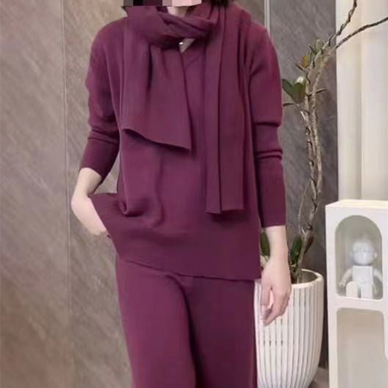 Damen Strickensemble mit elegantem Rundhalsausschnitt und weitem Bein Drune