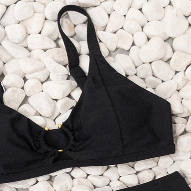 Damen Hochtaillierter Bikini mit dekorativem Ringdetail Drune