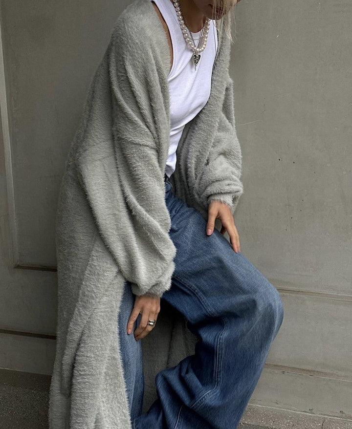 Damen Flauschiger Langstrickcardigan Drune