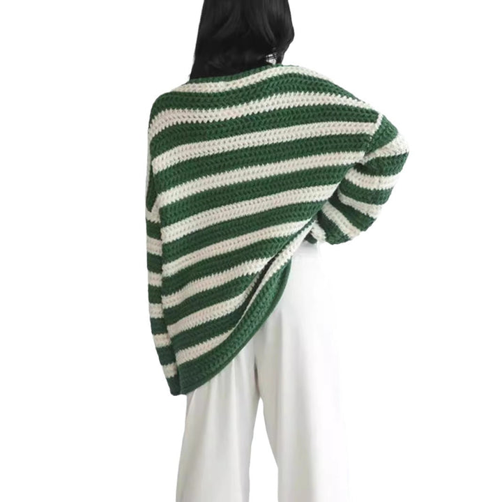 Damen lässiger Grobstrickpullover mit modernem Streifenmuster Drune