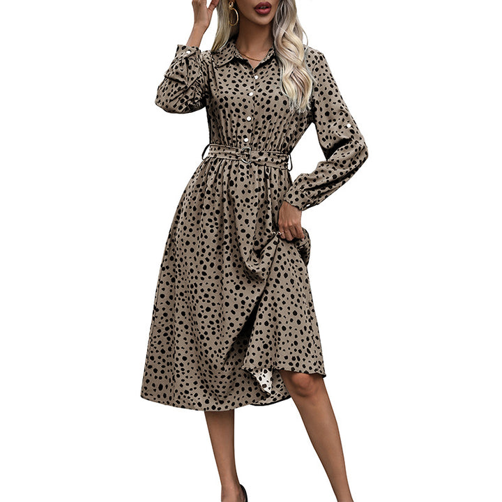 Damen Hemdblusenkleid mit taillierbarem Bund und modischem Punktedesign Drune