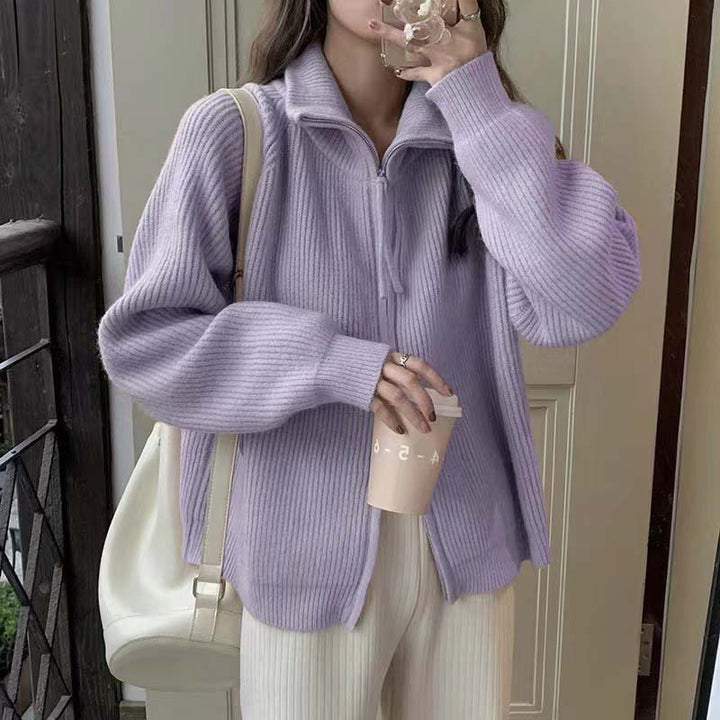 Damen Strickjacke mit hohem Kragen und Reißverschluss Drune