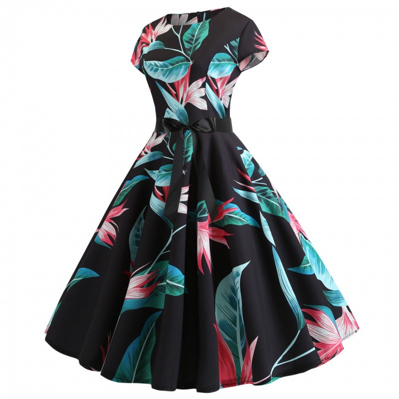 Damen Swingkleid mit floralem Print und Taillengürtel Drune