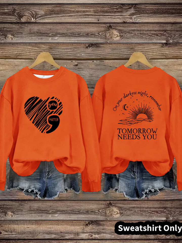 Damen Sweatshirt mit inspirierendem Aufdruck und grossem Herzmotiv Drune