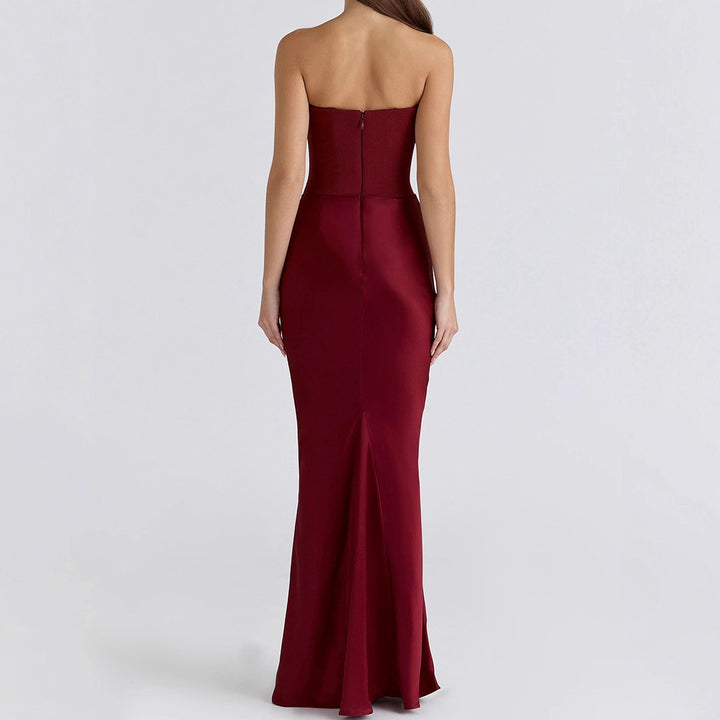 Damen Elegantes Abendkleid mit strukturiertem Corsage-Oberteil und fließendem Rock Drune