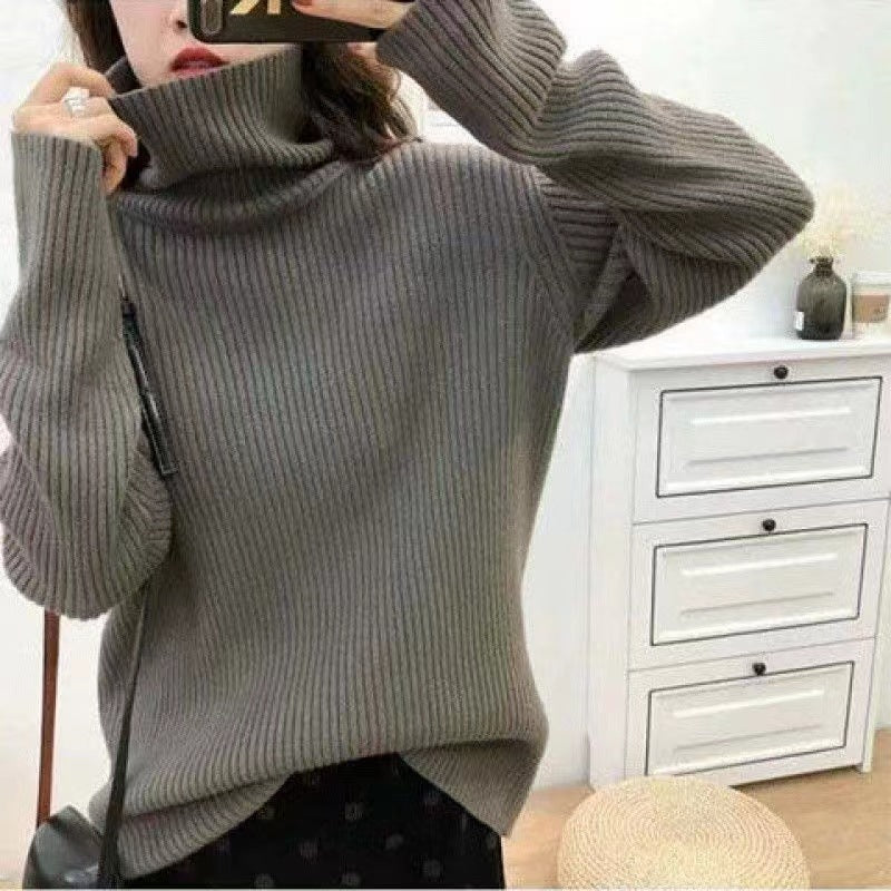 Damen warmer Rollkragenpullover mit feinem Rippstrick Drune