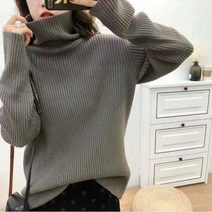 Damen warmer Rollkragenpullover mit feinem Rippstrick Drune