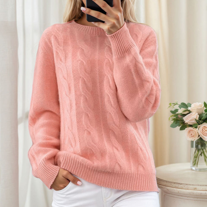 Damen nan kuscheliger Zopfstrickpullover mit Rundhalsausschnitt Drune
