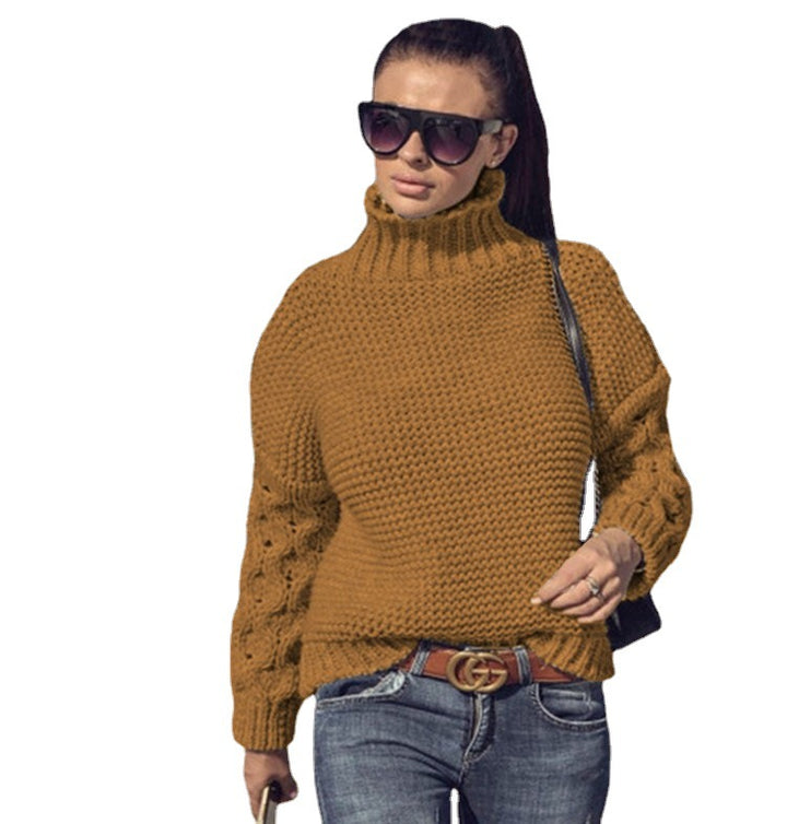 Damen Grobstrickpullover mit hohem Kragen und modischen Zopfdetails Drune