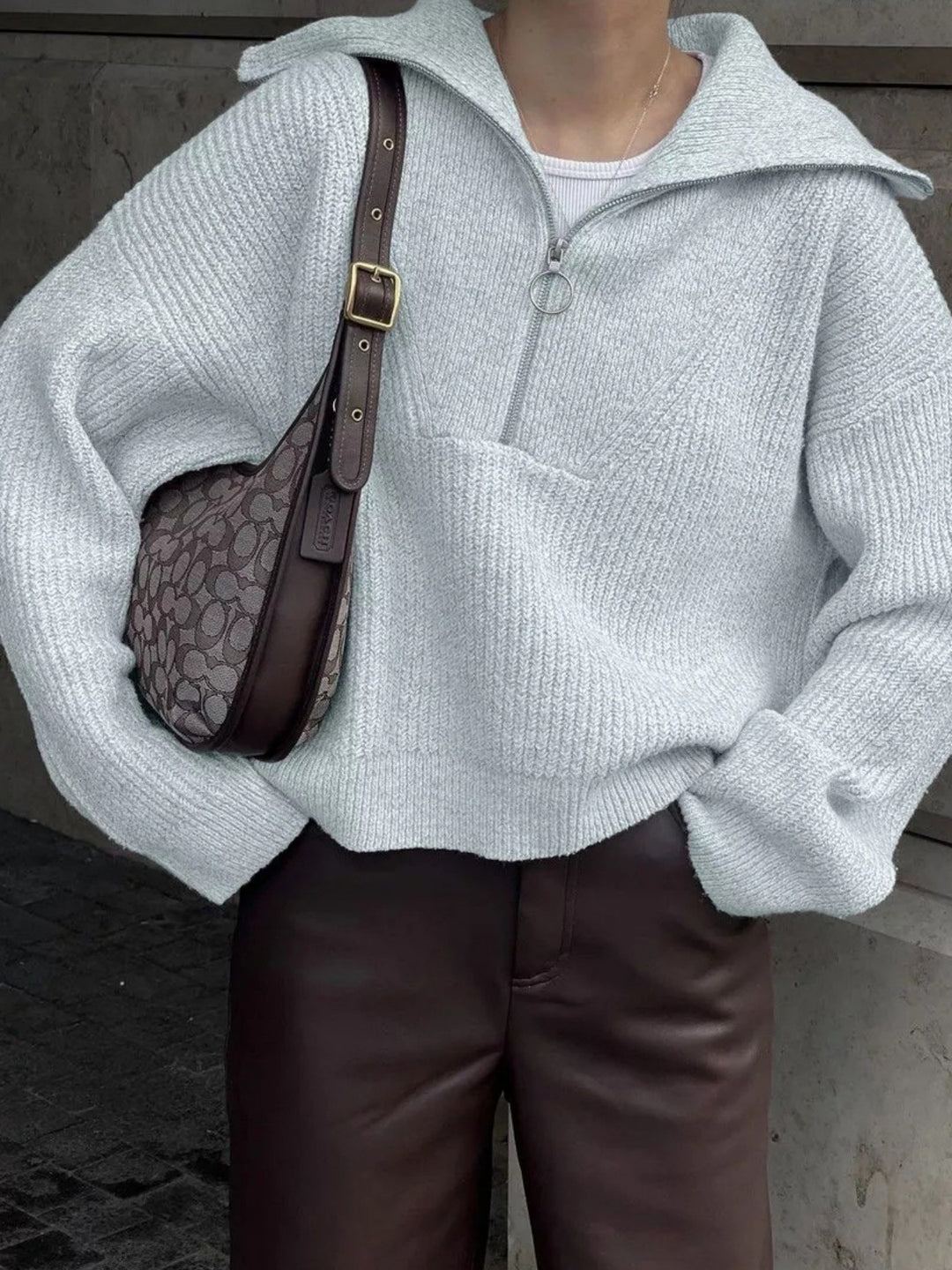 Damen Strickpullover mit Reißverschluss und lässigem Schnitt Drune