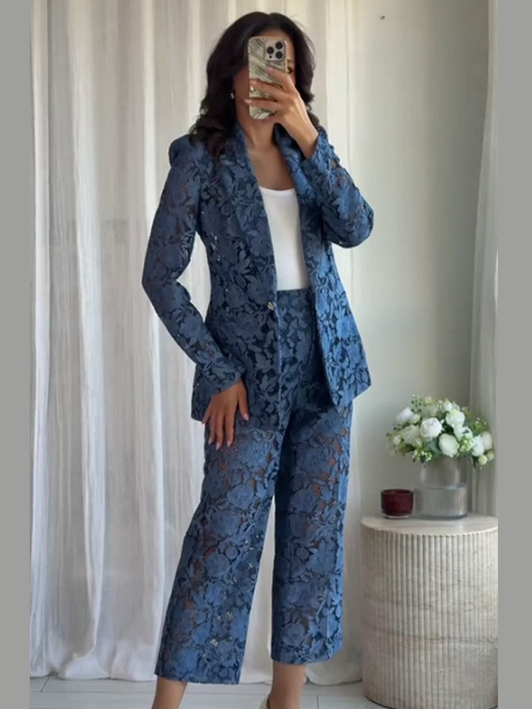 Damen Spitzenanzug Set Drune
