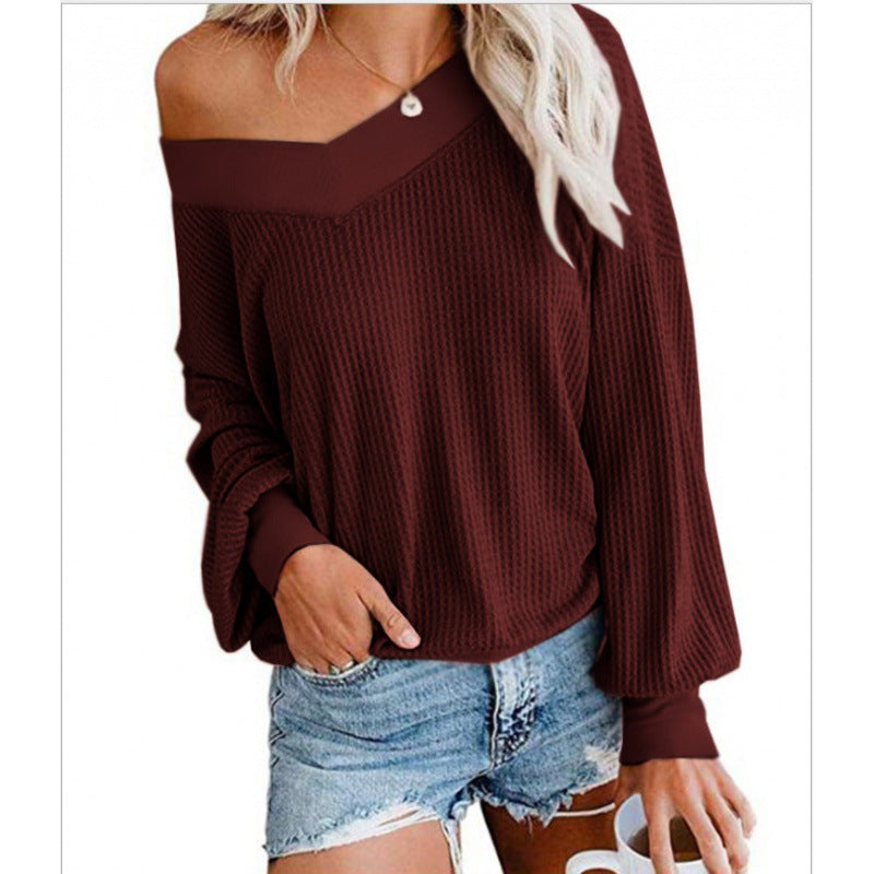 Damen Oversized Baumwollpullover mit lässigem V-Ausschnitt und Rippdetails Drune