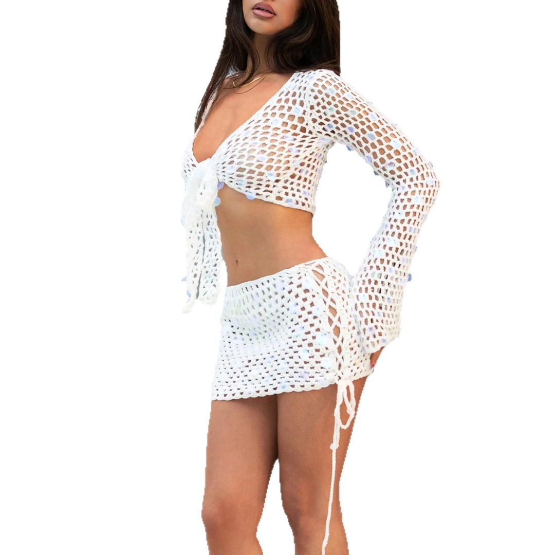 Damen modisches Häkel-Set mit Bindedetails Drune