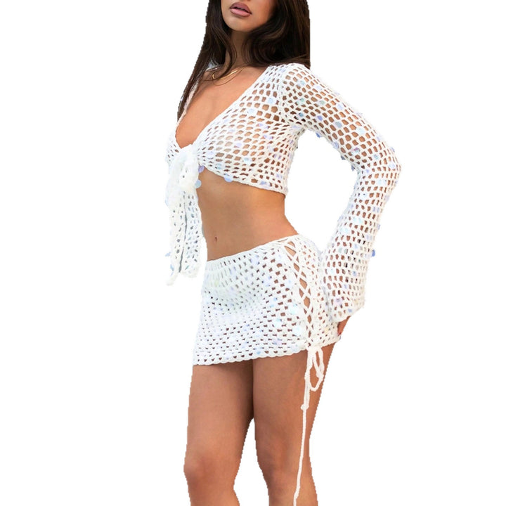 Damen modisches Häkel-Set mit Bindedetails Drune