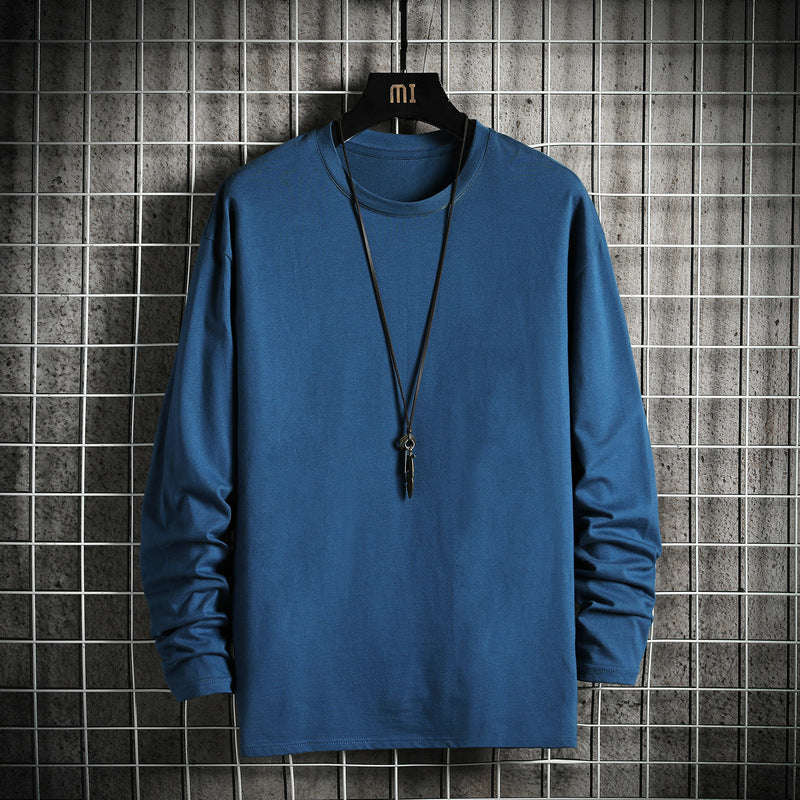 Herren nan lässiges Baumwoll-Basic-Langarmshirt mit Rundhals, Relaxed Fit und verstärkter Saumverarbeitung Drune