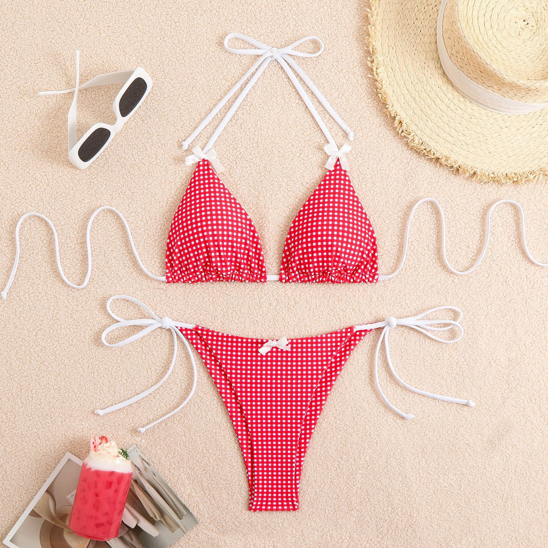 Damen Triangel-Bikini mit verspieltem Karo-Muster Drune
