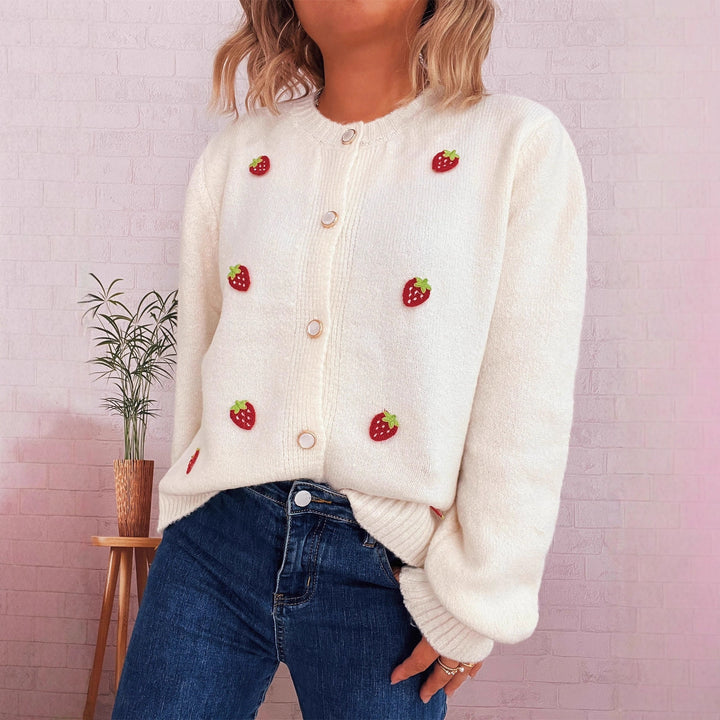 Damen Strickjacke mit fröhlichem Erdbeerdesign Drune