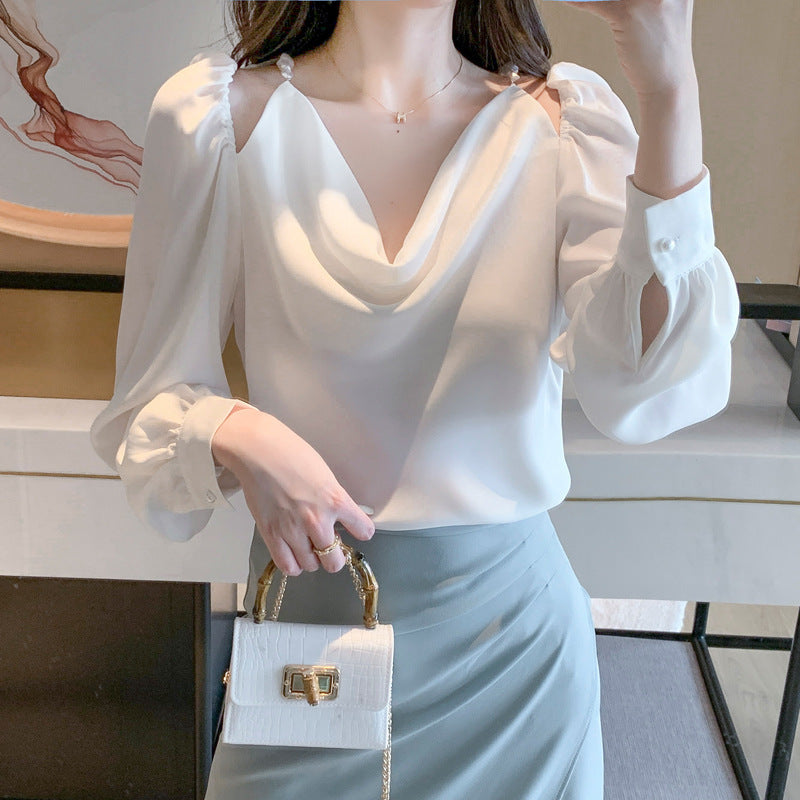 Damen Elegantes Oberteil mit tiefem V-Ausschnitt und sanfter Drapierung Drune
