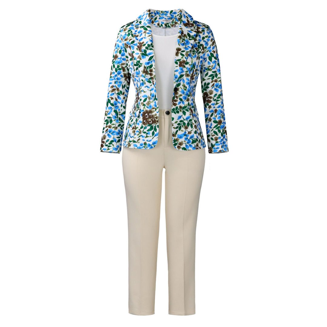 Damen elegante Blazer- und Hosenkombination mit floralem Muster Drune