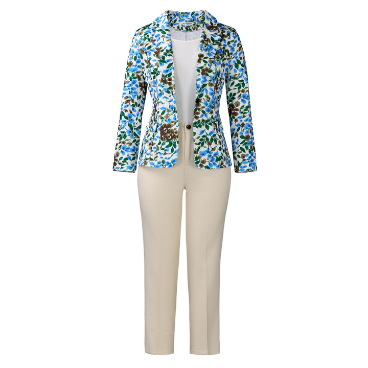 Damen elegante Blazer- und Hosenkombination mit floralem Muster Drune