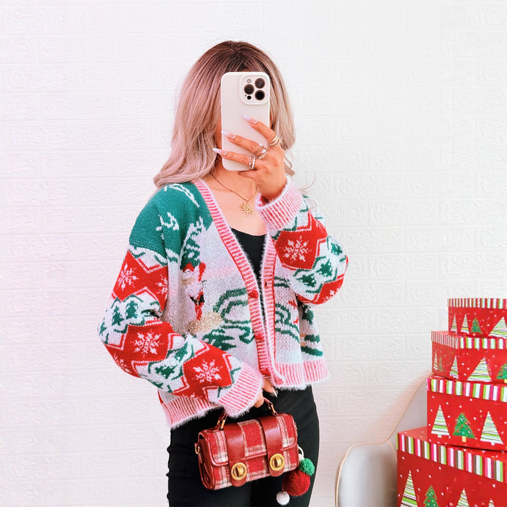 Damen Strickjacke im festlichen Design mit Weihnachtsmotiven Drune