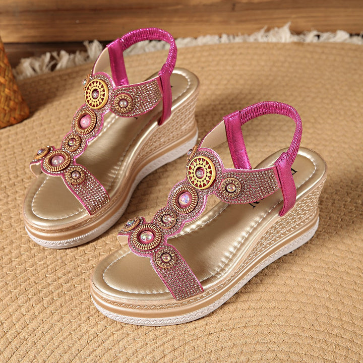 Damen Wedge-Sandalen mit glamourösem Schmuckdesign und komfortabler Sohle Drune