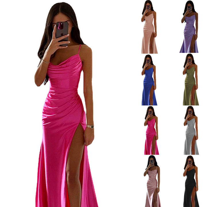 Damen elegantes Maxikleid mit asymmetrischem Schnitt und raffinierten Raffungselementen Drune