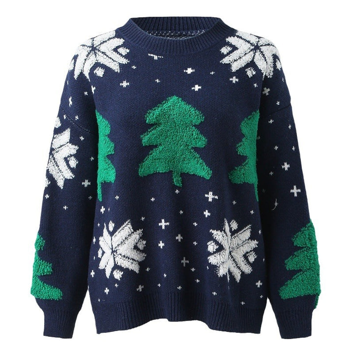 Damen Weihnachtspullover mit saisonalem Baumdesign und lässiger Passform Drune