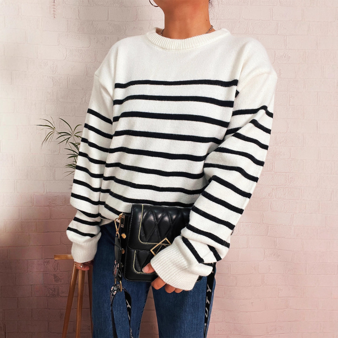 Damen lässiger gestreifter Pullover mit modernem Schnitt Drune