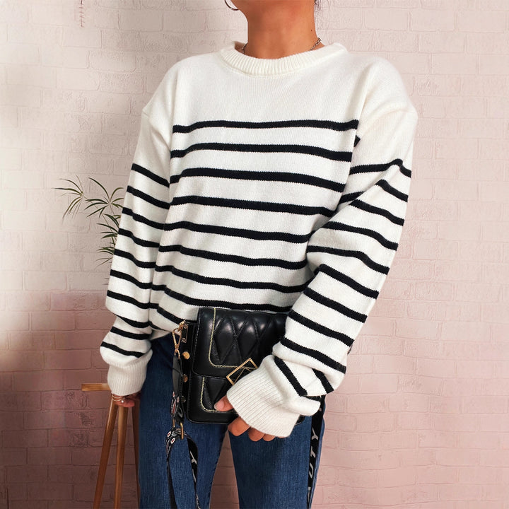 Damen lässiger gestreifter Pullover mit modernem Schnitt Drune