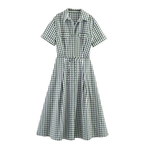 Damen Hemdblusenkleid im karierten Design mit Taillengürtel Drune